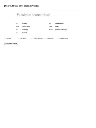 Fax cover page Fax cover page