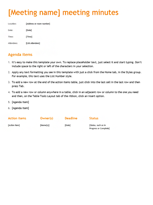 Office Meeting Minutes Template