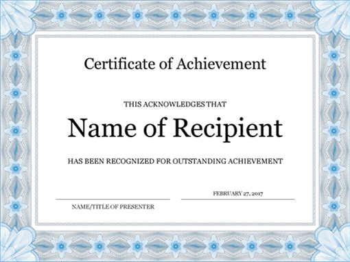 Certificate of achievement (blue) Certificate of achievement (blue)