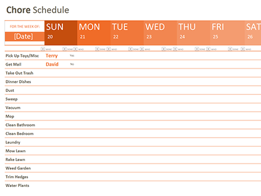 Chore Schedule Templates Fice