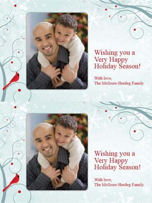 Holiday photo cards (snowflake design, 2 per page) Holiday photo cards (snowflake design, 2 per page)
