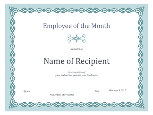 Certificate for Employee of the Month (blue chain design) Certificate for Employee of the Month (blue chain design)