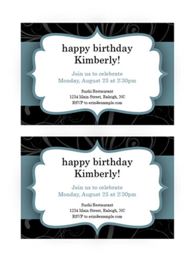Party invitations (Blue Ribbon design, 2 per page) Party invitations (Blue Ribbon design, 2 per page)