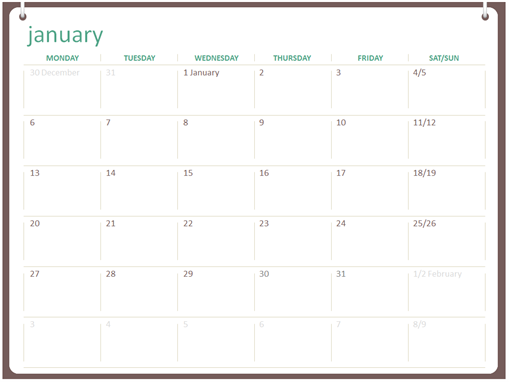 Classic wall calendar (Mon-Sun, two-ring design) Classic wall calendar (Mon-Sun, two-ring design)