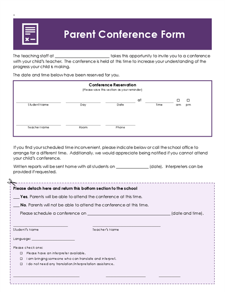 Parent conference form Parent conference form