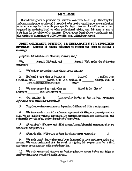 Joint petition for simplified divorce Joint petition for simplified divorce