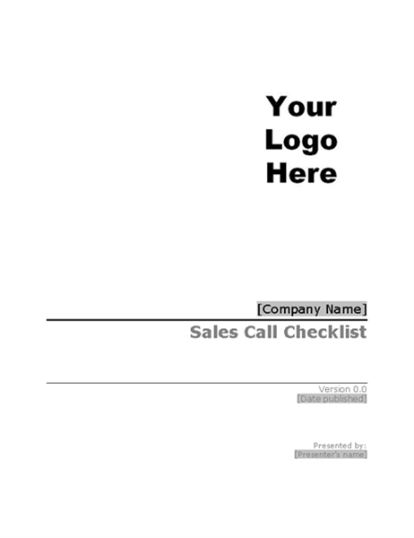 Sales call checklist Sales call checklist