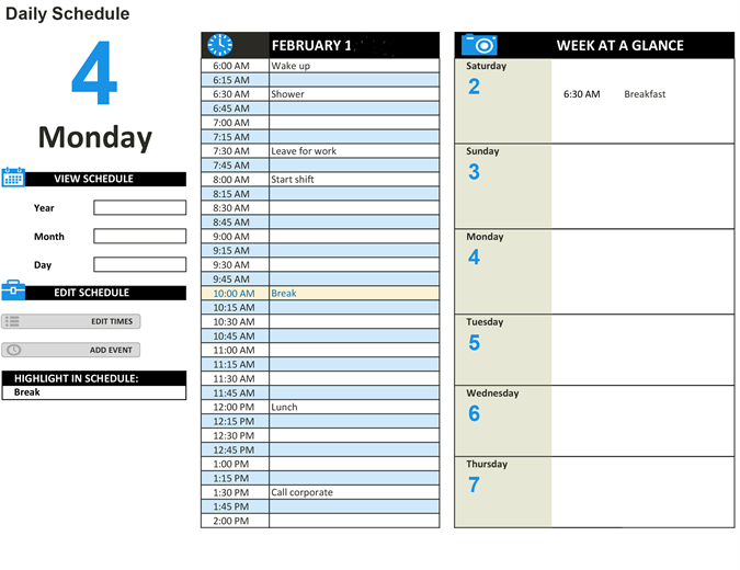 printable work schedule template large print