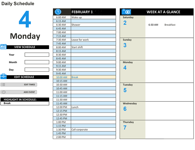 Day Schedule Template Free Word Templates