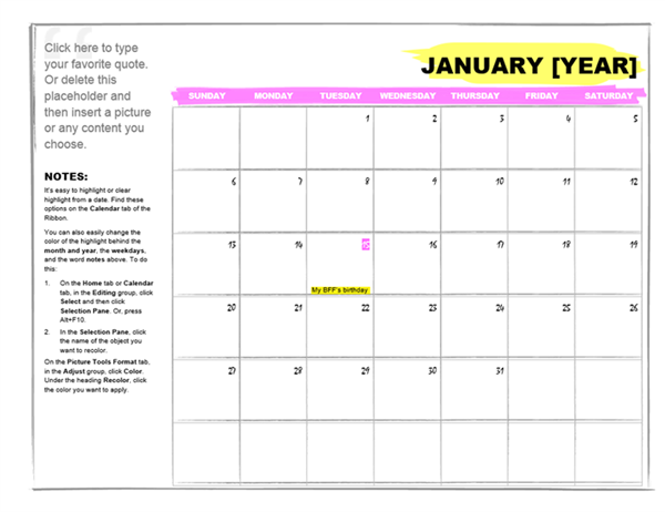 One-month student calendar (any year) One-month student calendar (any year)