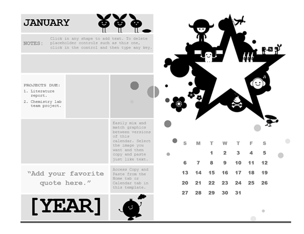 One-month student calendar (Sunday start, star design) One-month student calendar (Sunday start, star design)