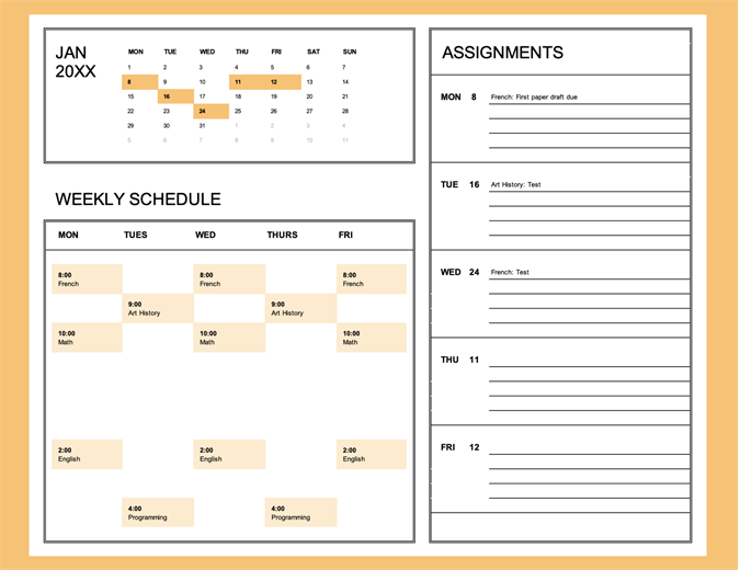Student calendar (Mon) Student calendar (Mon)