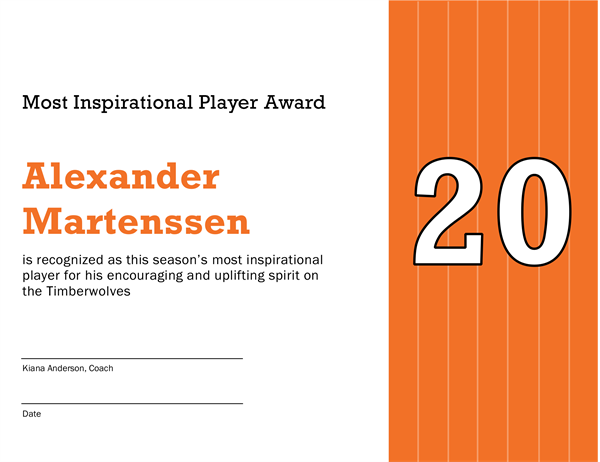 Most Inspirational Player award certificate (editable title) Most Inspirational Player award certificate (editable title)