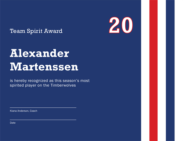 Team spirit award certificate Team spirit award certificate