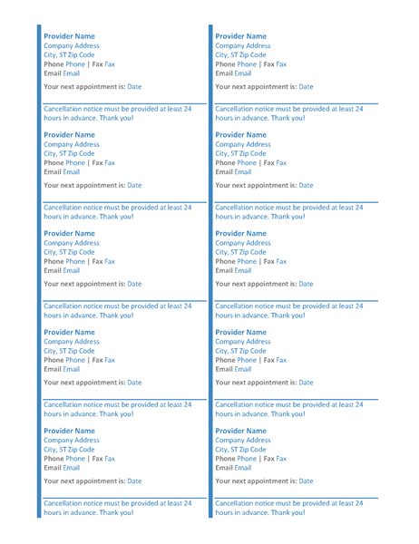 Appointment cards (10 per page) Appointment cards (10 per page)