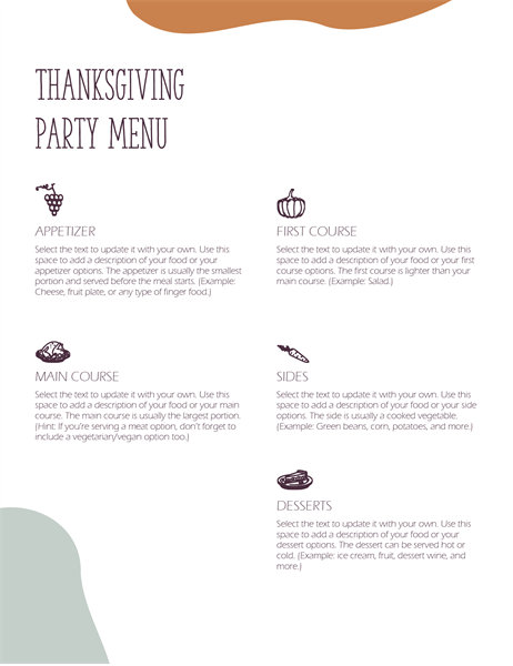 Thanksgiving menu Thanksgiving menu