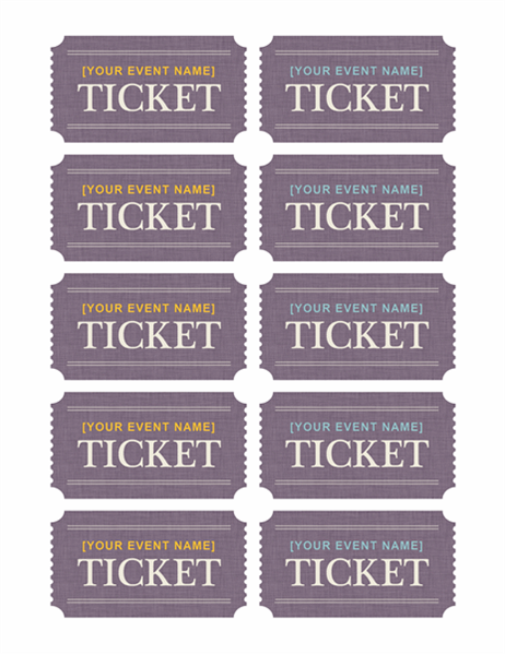 Tickets (10 per page, works with Avery 5371) Tickets (10 per page, works with Avery 5371)