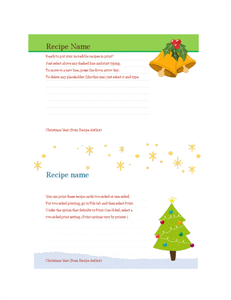 Recipe cards (Christmas Spirit design, 2 per page, works with Avery 5889) Recipe cards (Christmas Spirit design, 2 per page, works with Avery 5889)