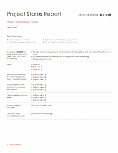 Project status report (Red design) Project status report (Red design)