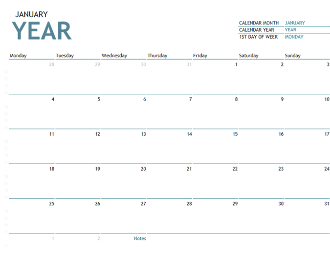 Any 12 months a person-thirty day period calendar with notes image relating to Calendar Notes titled Any yr a person-thirty day period calendar with notes