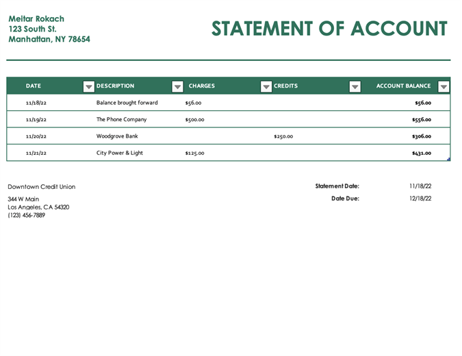 Statement Of Account In Word Sample Reports Dashboards Images