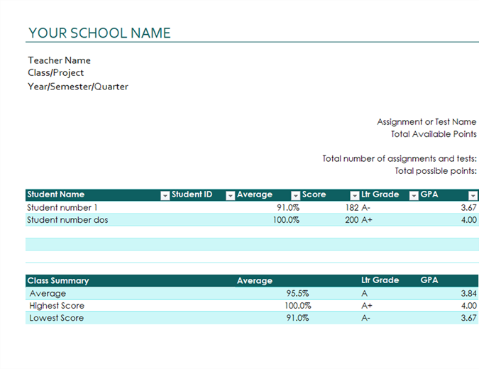 Teacher's grade book (based on points) Teacher's grade book (based on points)