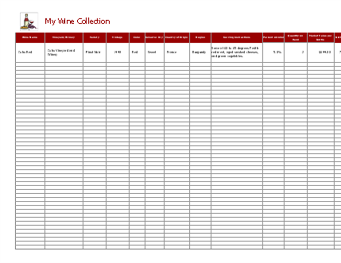 Wine collection list Wine collection list