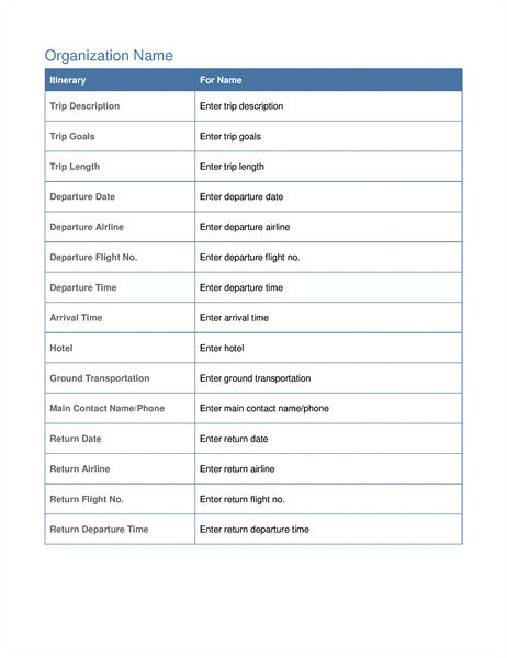 Business trip itinerary with meeting schedule