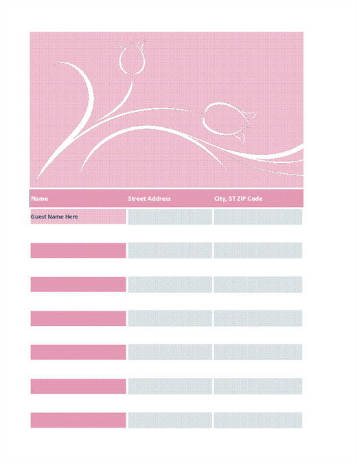 Wedding guest list (tulip design) Wedding guest list (tulip design)