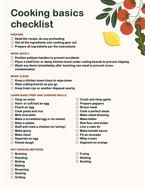 Cooking basics checklist Cooking basics checklist