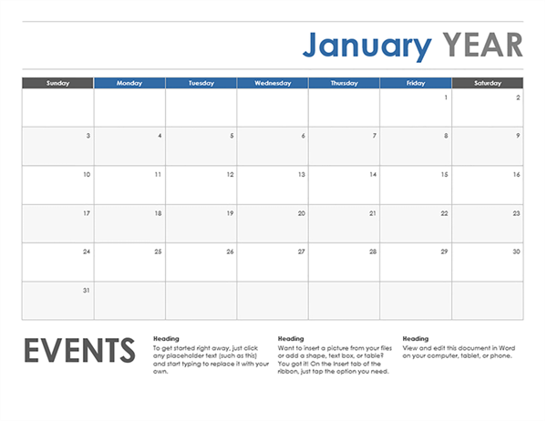 Horizontal calendar (Sunday start) Horizontal calendar (Sunday start)