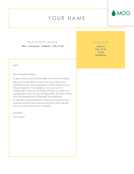 Crisp and clean cover letter, designed by MOO Crisp and clean cover letter, designed by MOO