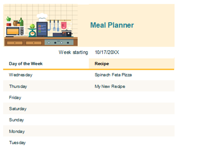 Weekly Meal Planner Weekly Meal Planner