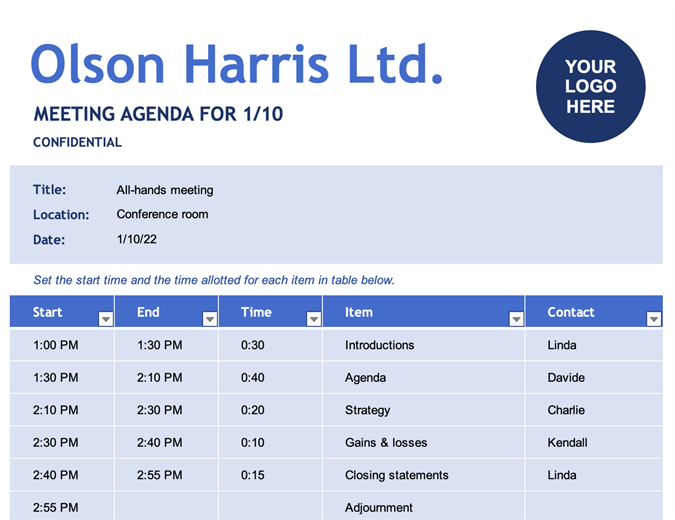 Adjustable meeting agenda Adjustable meeting agenda