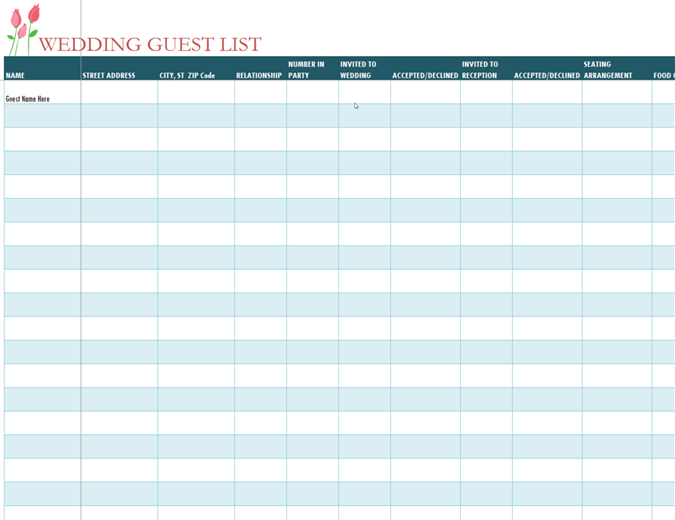 Liste des invités au mariage (tulipes) Liste des invités au mariage (tulipes)