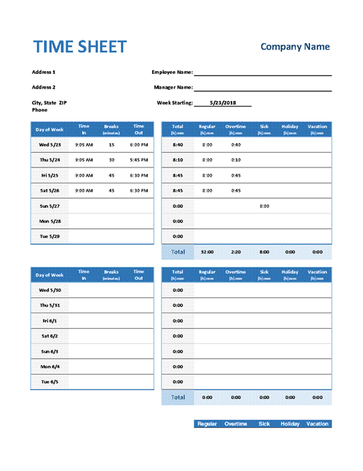 Weekly Timesheet Weekly Timesheet