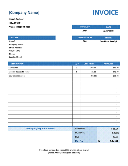 invoice template for professional services rendered