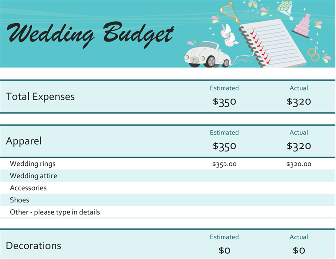 Wedding Budget Expenses Comparison