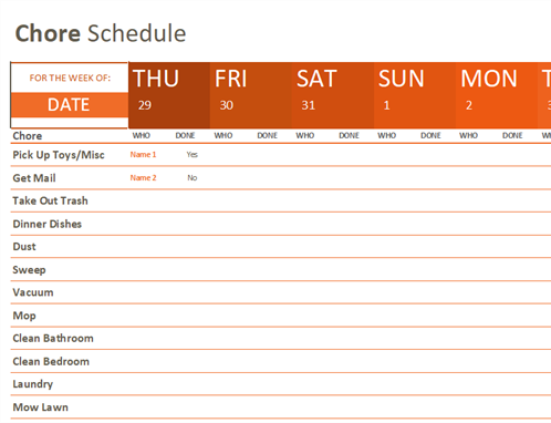 Editable Chore Chart For Adults