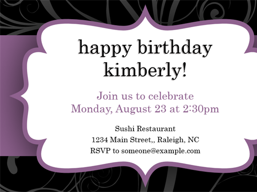 Party Invitation Purple Ribbon Design