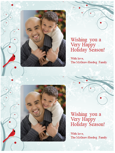 Holiday photo cards (snowflake design, 2 per page) Holiday photo cards (snowflake design, 2 per page)