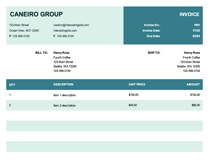 Basic Invoice With Unit Price Fice Templates