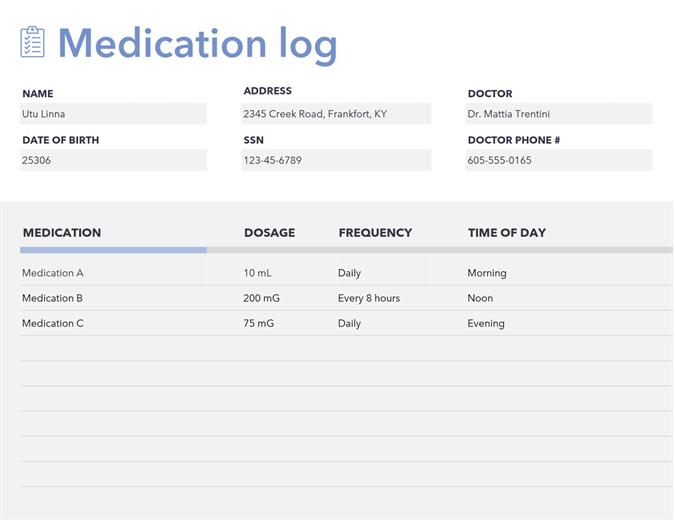 Medicine Tracker Chart