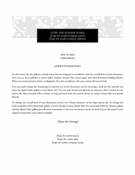Mail merge letter (Black Tie design) Mail merge letter (Black Tie design)