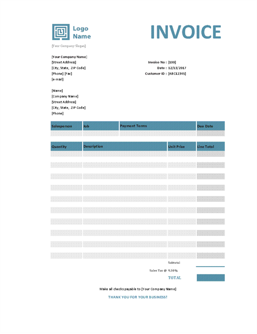 creating invoices with excel