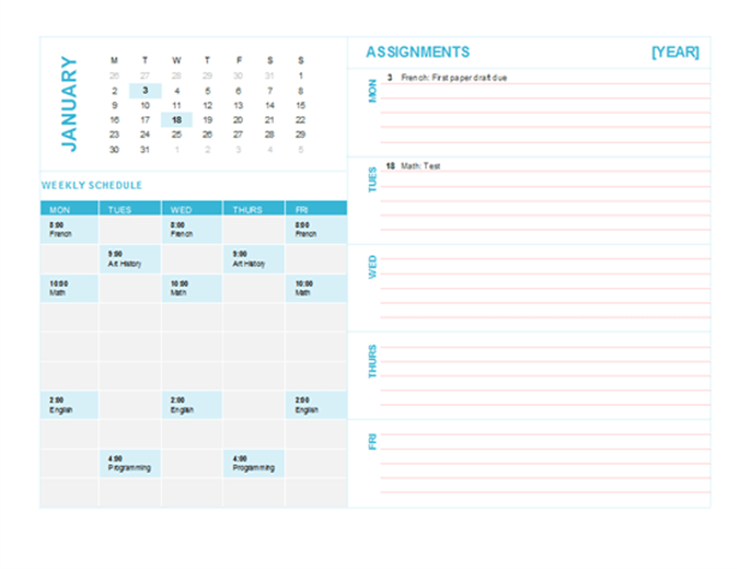 Student calendar (Mon) Student calendar (Mon)