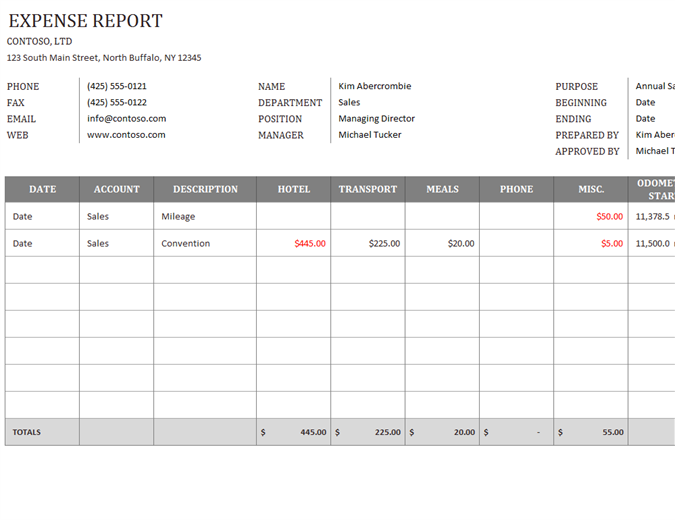 Expenses format business reports