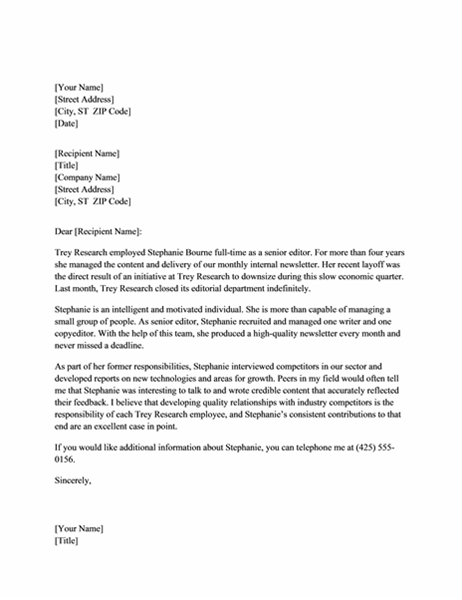Staff Reference Letter Template