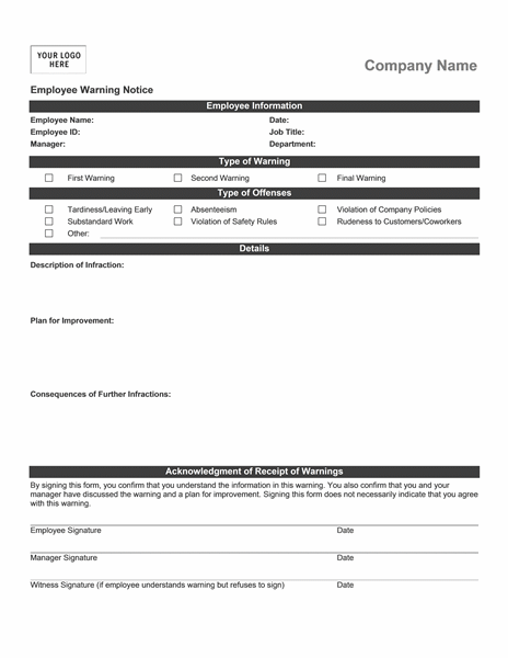 a warning letter to an employee