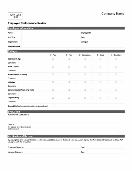 Employee performance review form (short) - Office Templates
